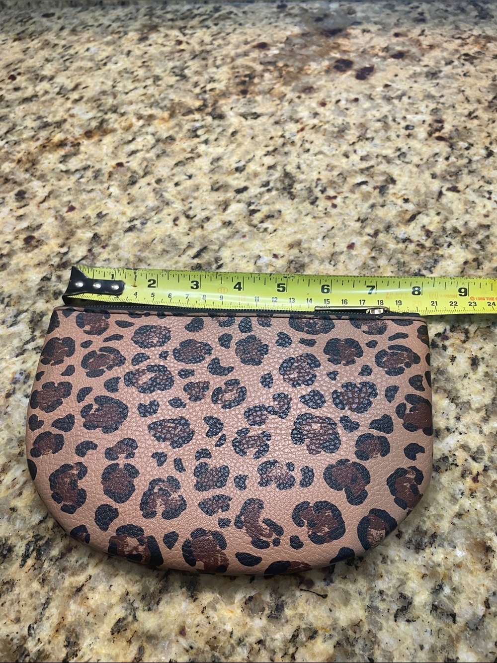 Fossil Leopard Print Zip Pouch in Brown and Black